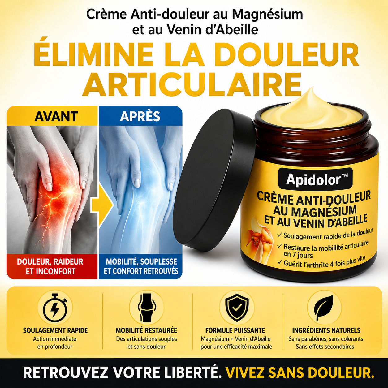 Flexinex™ Crème Anti-douleur au Magnésium et au Venin d'Abeille | Supprime vos douleurs articulaires en un instant!