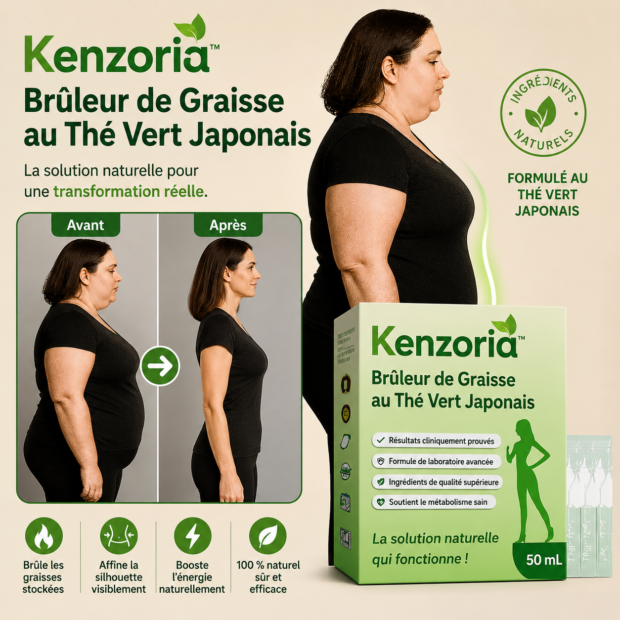 Kenzoria™ Brûleur de Graisse au Thé Vert Japonais | Perdez 5 kg de ventre en 7 jours sans bouger de votre canapé !