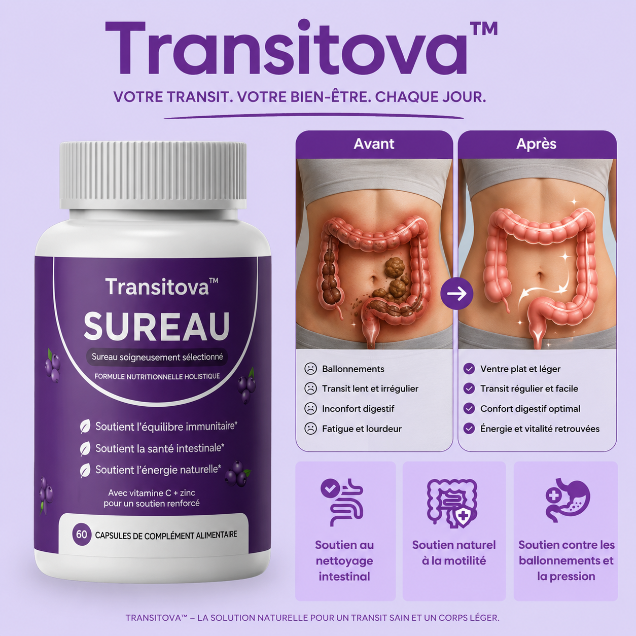 Transitova™ Gélules Transit Naturel | Débloquez votre intestin et retrouvez des selles régulières en 7 jours sans laxatif !
