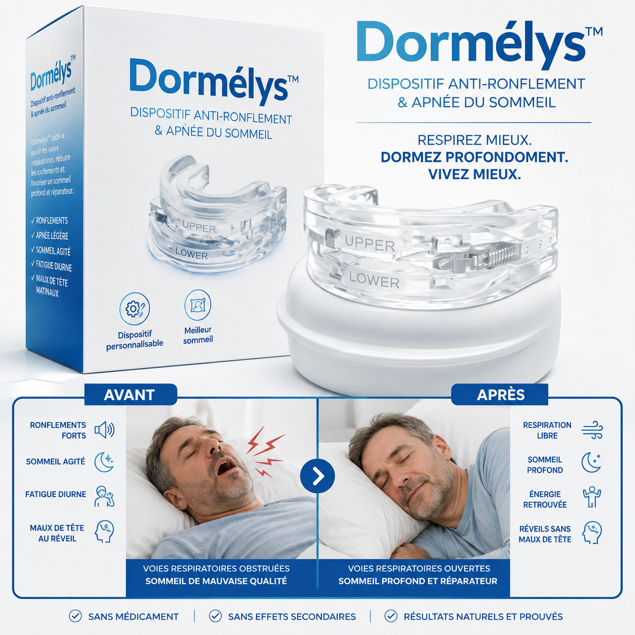 Dormélys™ Dispositif Anti-Ronflement & Apnée du Sommeil | Respirez librement et dormez profondément dès la première nuit !