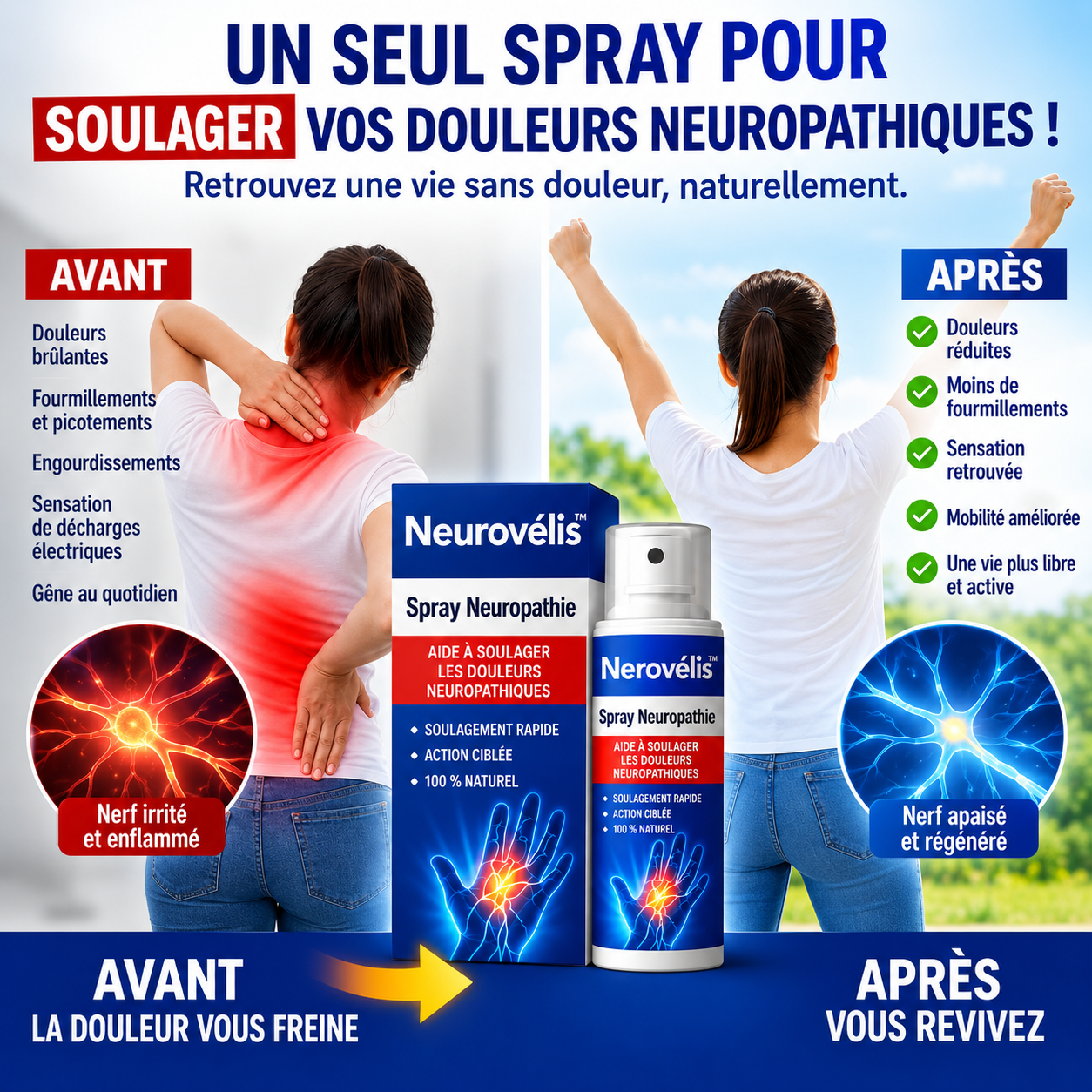 Neurovélis™ Spray Neuropathie | Stoppez picotements et engourdissements dès la première application !