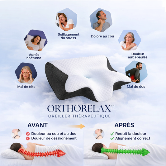 OrthoRelax™ Oreiller Thérapeutique | Soulage les cervicales et améliore votre sommeil dès la première nuit !