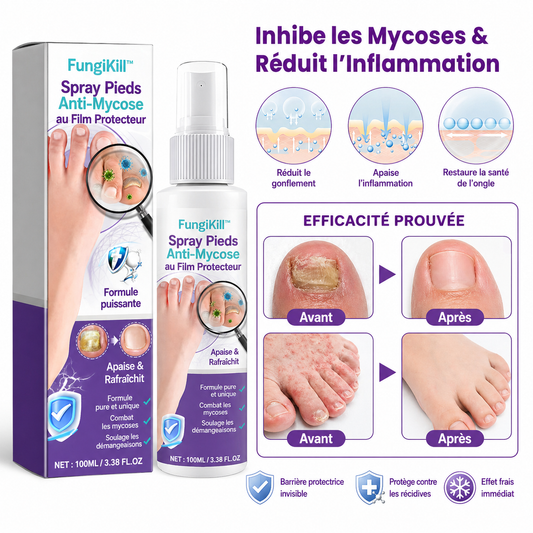 FungiKill™ Spray Pieds Anti-Mycose au Film Protecteur | Éliminez les champignons en 48h chrono !