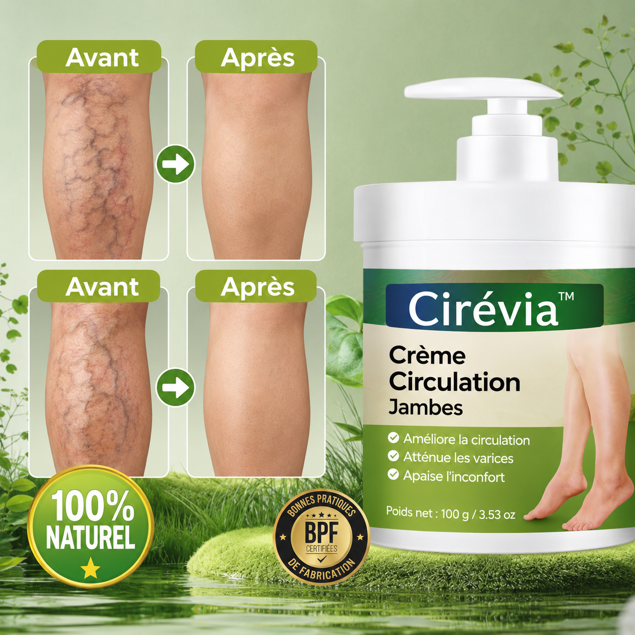 Cirévia™ Crème Circulation Jambes | Éliminez jambes lourdes, douleurs et gonflements en 3 minutes !