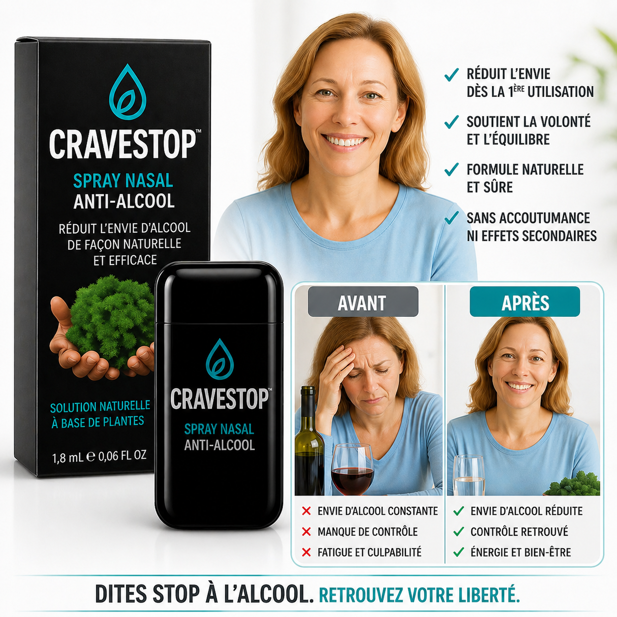 CraveStop™ Spray Nasal Anti-Alcool | Stop votre envie de boire en 3 jours !