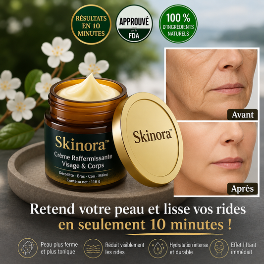 Skinora™ Crème Raffermissante Visage & Corps | Retend votre peau et lisse vos rides en seulement 10 minutes !