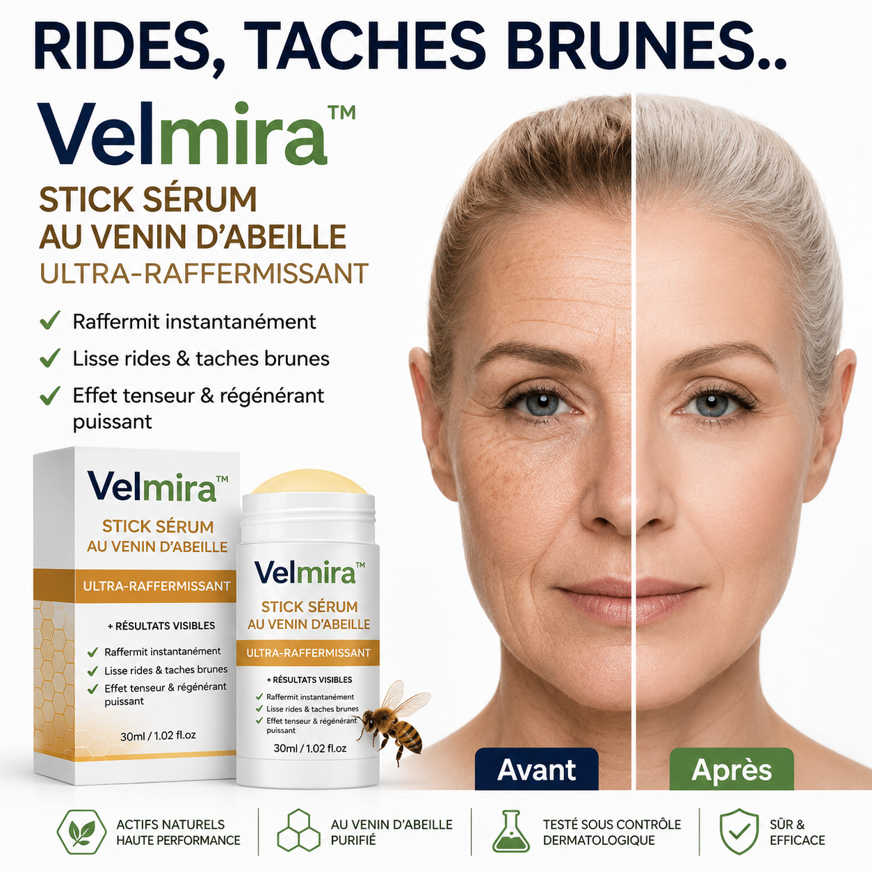 Velmira™ Stick Sérum au Venin d’Abeille Ultra-Raffermissant | Efface les rides en 5 minutes chrono !