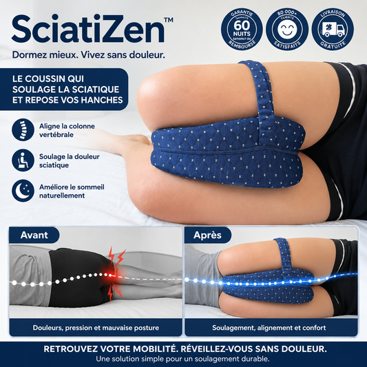 SciatiZen™ Oreiller d’Alignement Genoux & Hanches | Soulage la sciatique et les douleurs de hanche dès la première nuit !