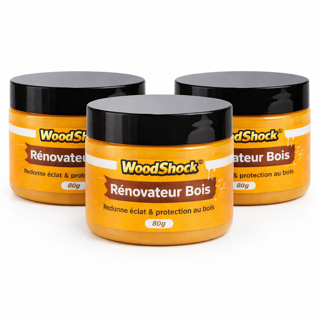 WoodShock™ Rénovateur Bois | Redonnez vie à votre bois et effacez taches et ternissures en quelques minutes !