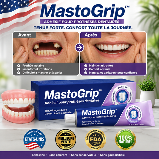 MastoGrip™ Adhésif Prothèse Dentaire Longue Duré | Fixez votre dentier pendant 4 jours sans colle qui déborde, sans gêne, sans glissement !