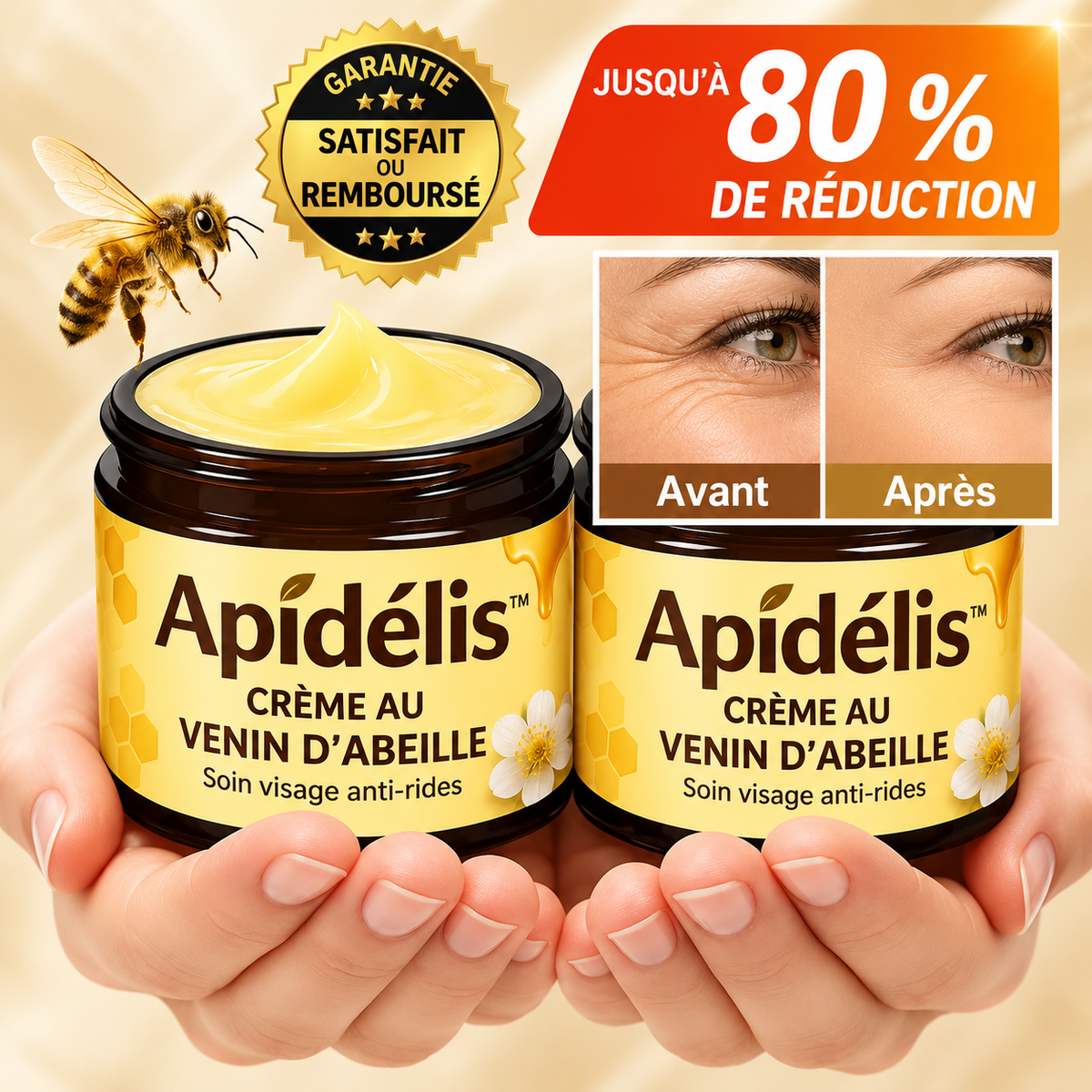 Apidélis™ Crème Anti-Âge au Venin d’Abeille | Élimine rides et taches en 3 minutes – approuvé par les dermatologues!