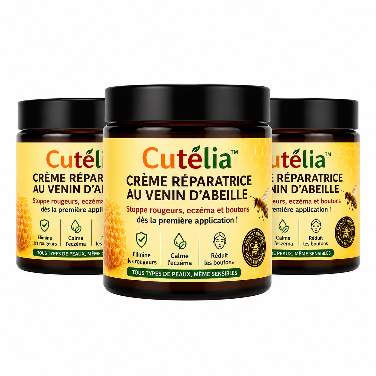 Cutélia™ Crème Réparatrice au Venin d’Abeille | Stoppe rougeurs, eczéma et boutons dès la première application !