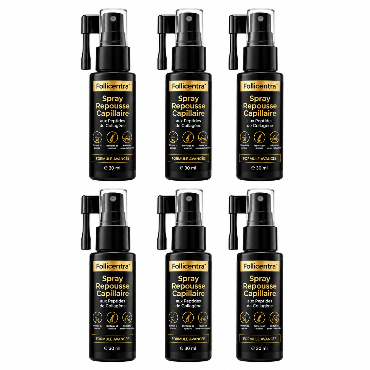 Follicentra™ Spray Repousse Capillaire aux Peptides de Collagène | Relancez la pousse des cheveux et épaississez votre chevelure en 3 minutes !