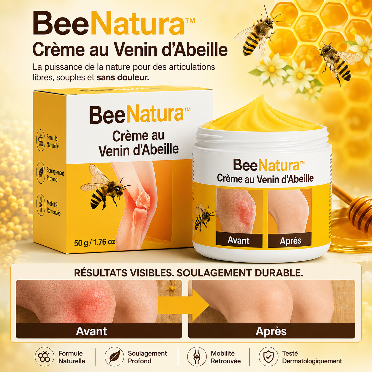 BeeNatura™ Crème au Venin d’Abeille | Répare les os et soulage les douleurs articulaires en 10 minutes!