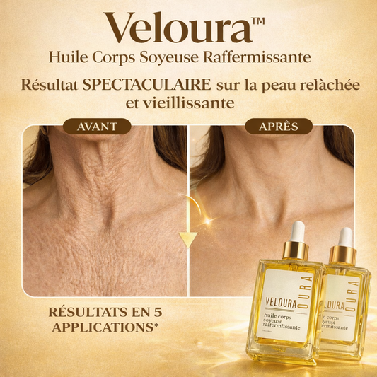Veloura™ Huile Corps Soyeuse Raffermissante | Retrouvez une peau ferme, lisse et éclatante dès les premières applications !