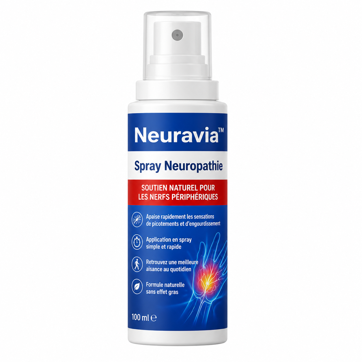 Neuravia™ Spray Neuropathie | Stoppez picotements et engourdissements dès la première application !
