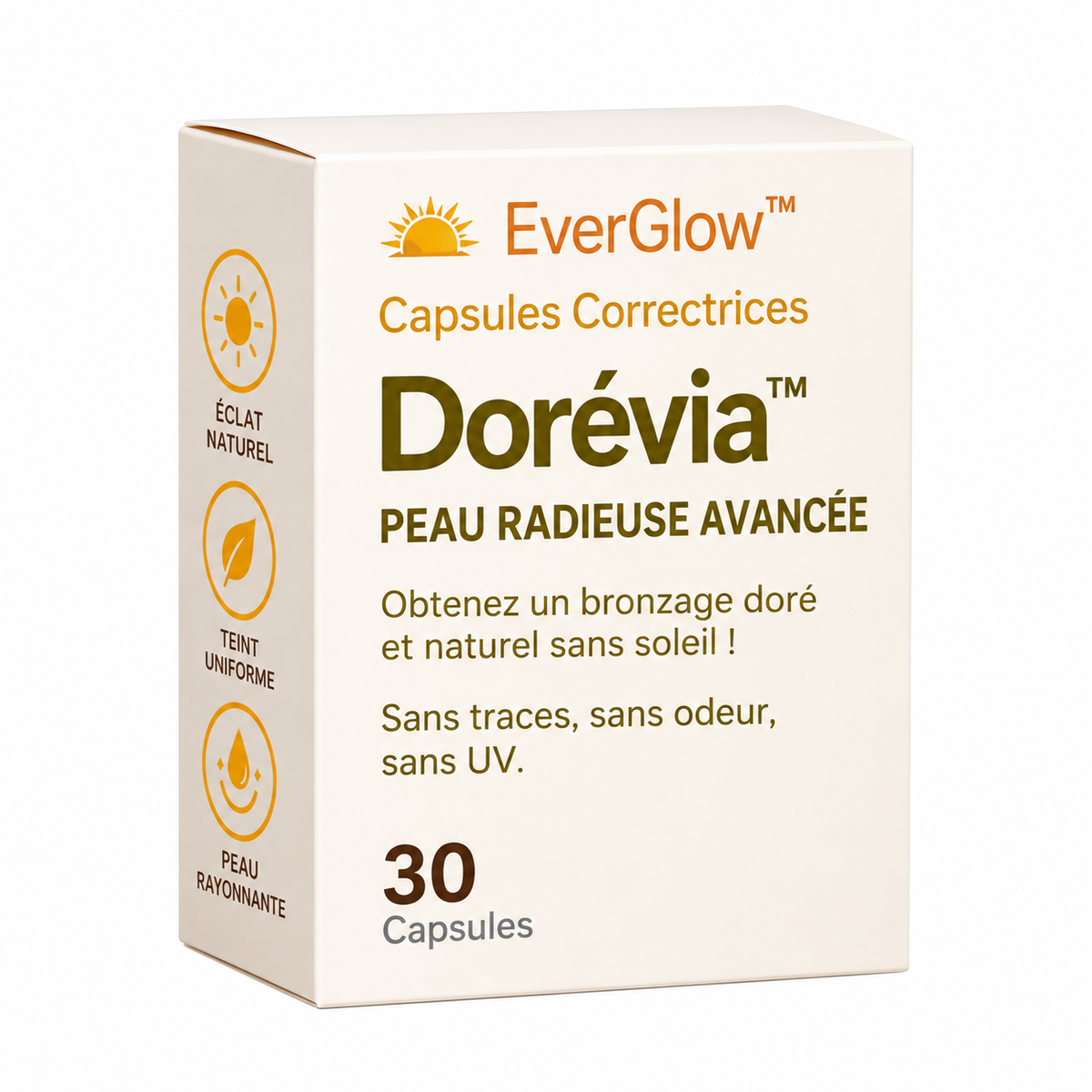 Dorévia™ Capsules Bronzage Naturel | Obtenez un bronzage doré et uniforme en seulement 5 jours !
