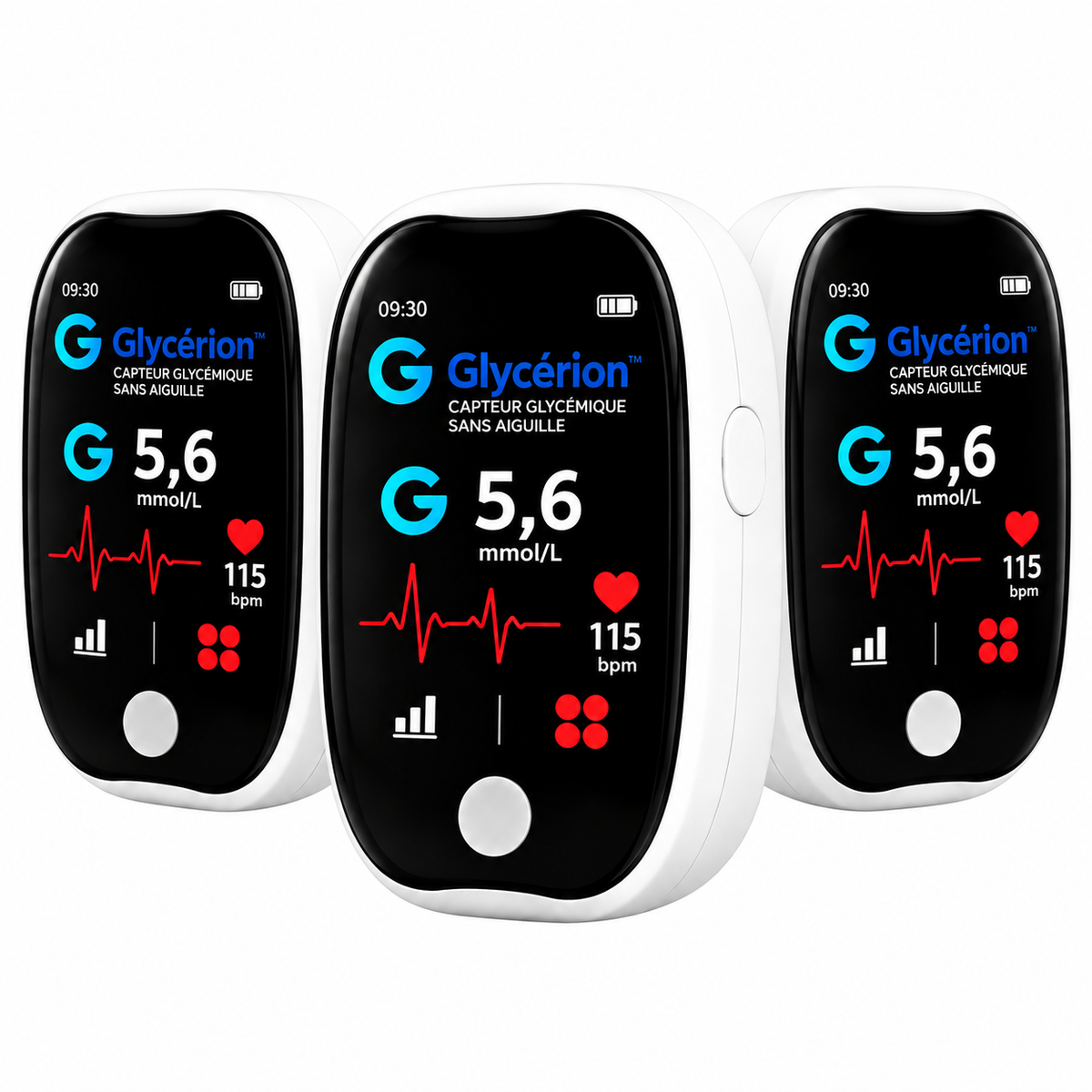 Glycérion™ Capteur Glycémique Sans Aiguille | Contrôlez votre glycémie en 3 secondes – sans douleur, sans piqûre, sans bandelette !