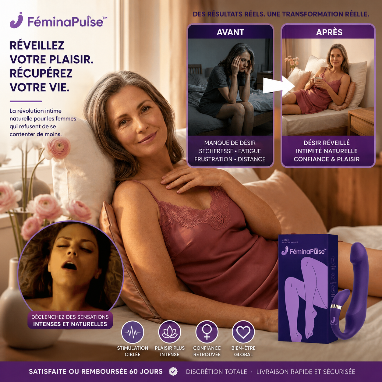 FéminaPulse™ Stimulateur Intime Doux | Réveillez votre désir et retrouvez le plaisir en 10 minutes, sans gêne ni pression !