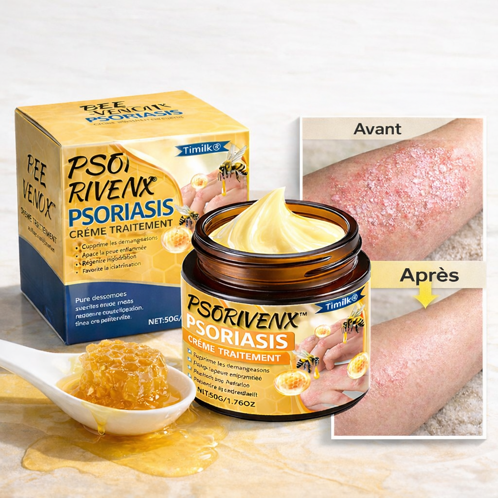 PsoriVenX™ Crème Traitement Psoriasis au Venin d’Abeille | Stoppez plaques et démangeaisons en 3 minutes !