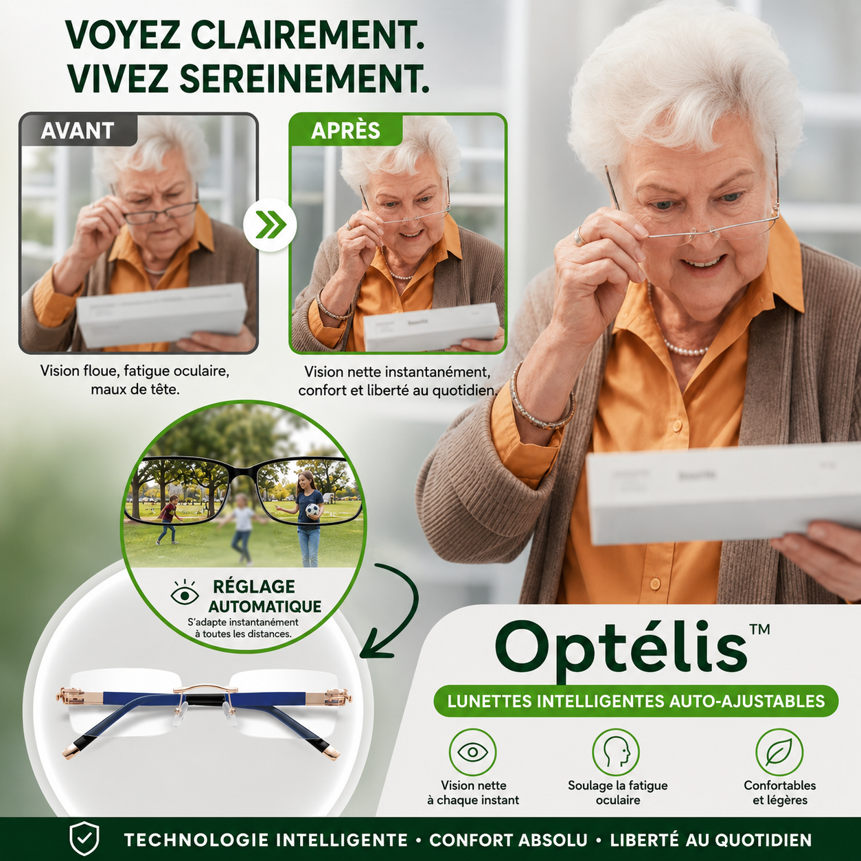 Optélis™ Lunettes Intelligentes Auto-Ajustables | Voyez net à toutes les distances sans ordonnance ni lunettes hors de prix !