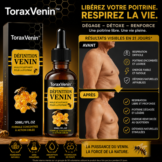 ToraxVenin™ Huile Sculptante Pectoraux au Venin d’Abeille | Redessinez un torse plus ferme et plus masculin sans chirurgie !