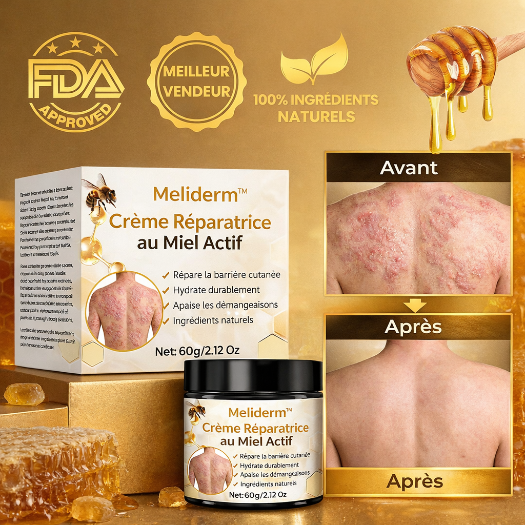 Meliderm™ Crème Réparatrice au Miel Actif | Réparez la peau abîmée et stoppez les irritations en quelques minutes !