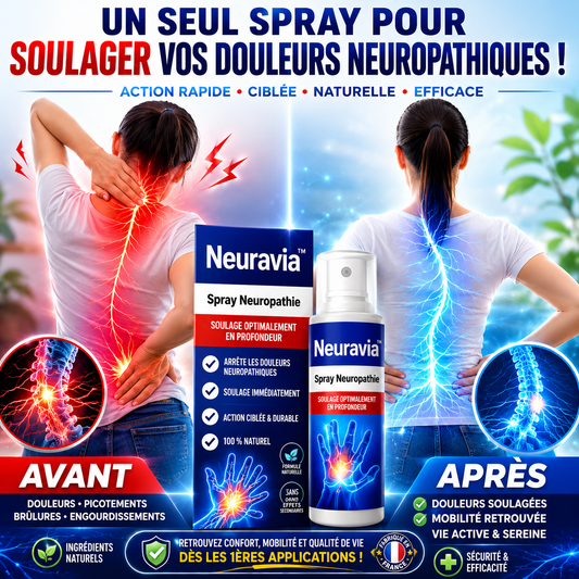 Neuravia™ Spray Neuropathie | Stoppez picotements et engourdissements dès la première application !