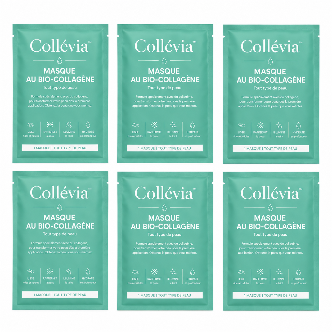 Collévia™ Masque au Bio-Collagène | Lisse rides et ridules pour une peau ferme et éclatante dès la 1ʳᵉ application!