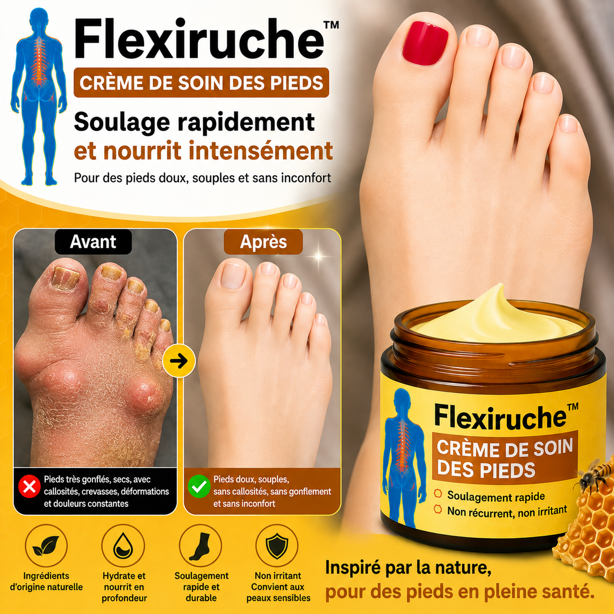 Flexiruche™ Crème Articulaire au Venin d’Abeille | Soulagez vos genoux, dos et épaules en 10 minutes !