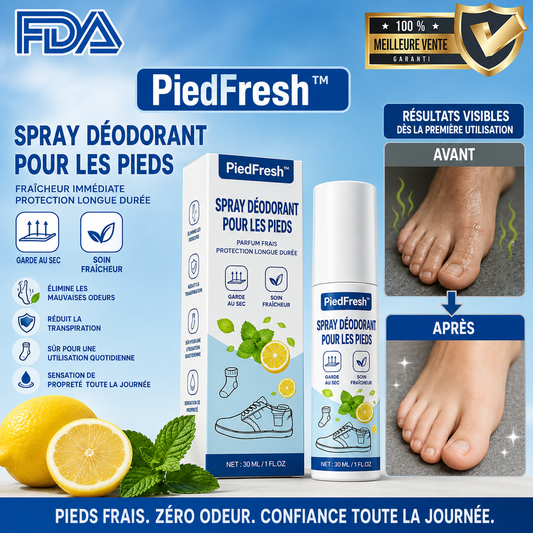PiedFresh™ Spray Déodorant Pieds & Chaussures | Éliminez les mauvaises odeurs à la source dès la première pulvérisation !
