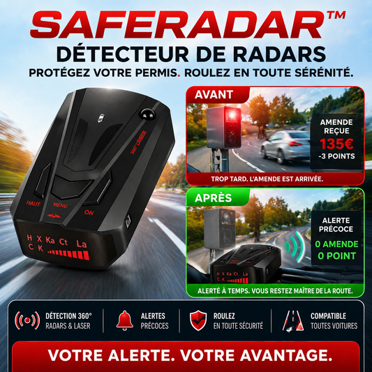 SafeRadar™ Détecteur Anti-Radar | Évitez les amendes et conduisez sereinement à chaque trajet !