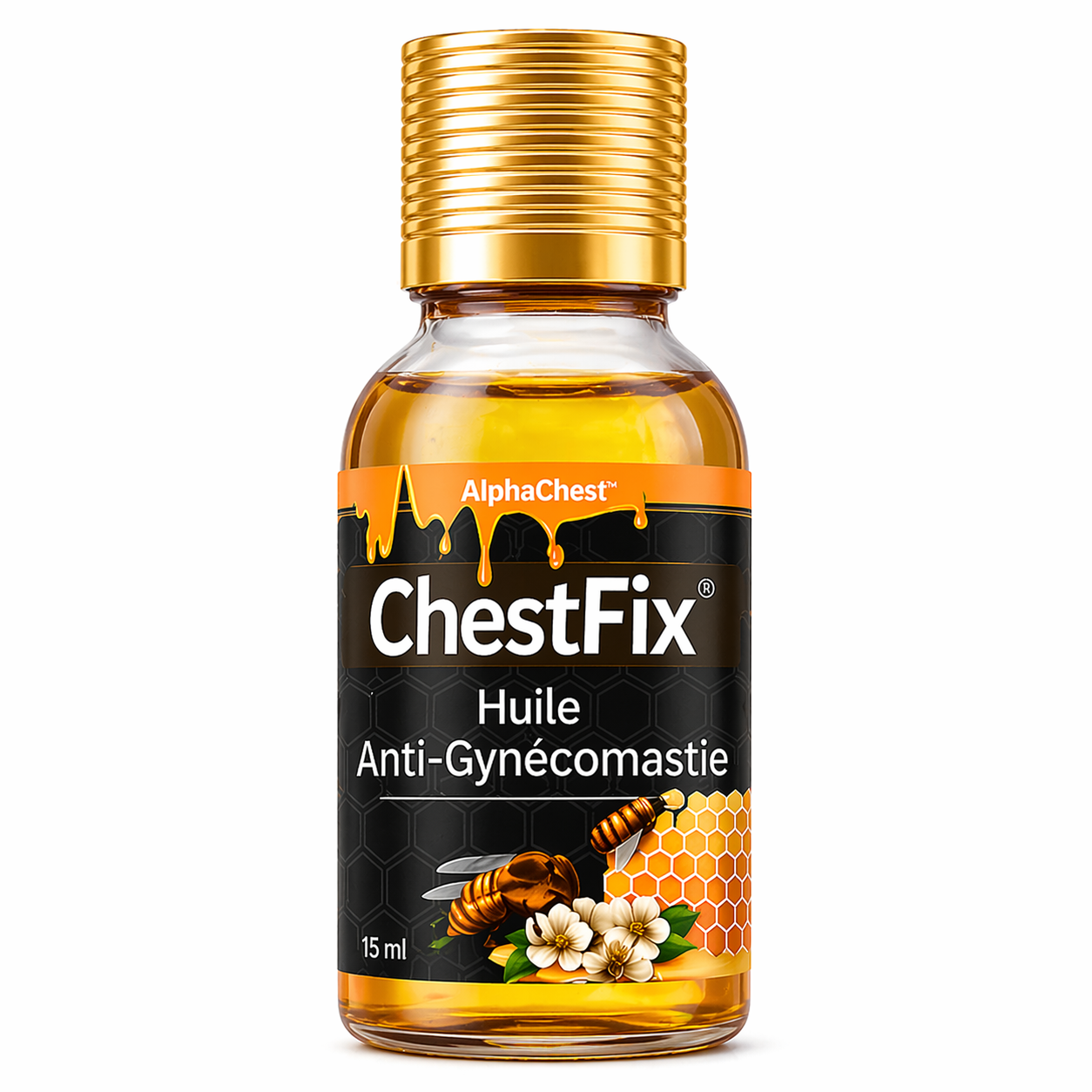 AlphaChest™ Huile Anti-Gynécomastie | Éliminez la graisse et retrouvez un torse plat en 10 minutes !