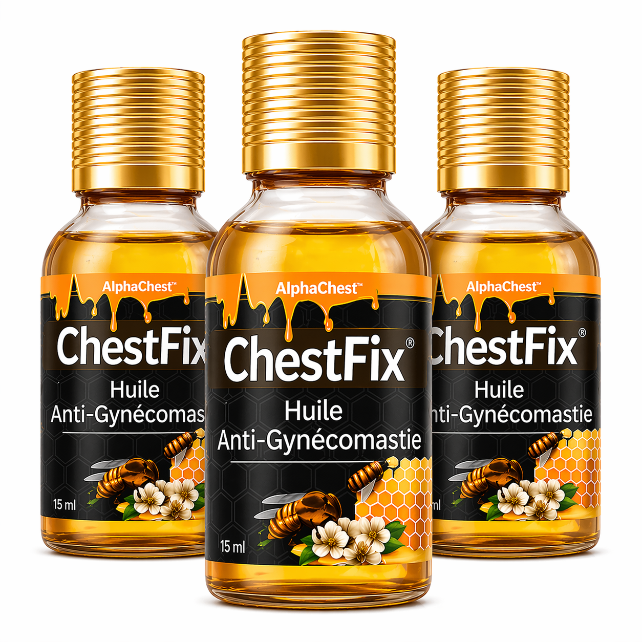 AlphaChest™ Huile Anti-Gynécomastie | Éliminez la graisse et retrouvez un torse plat en 10 minutes !