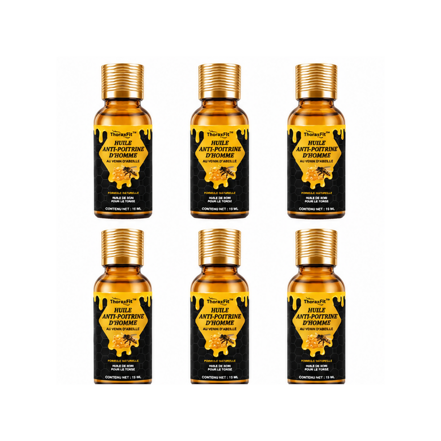 ThoraxFit™ Huile Anti-Poitrine d’Homme au Venin d’Abeille | Raffermissez votre torse et osez enfin retirer votre t-shirt !