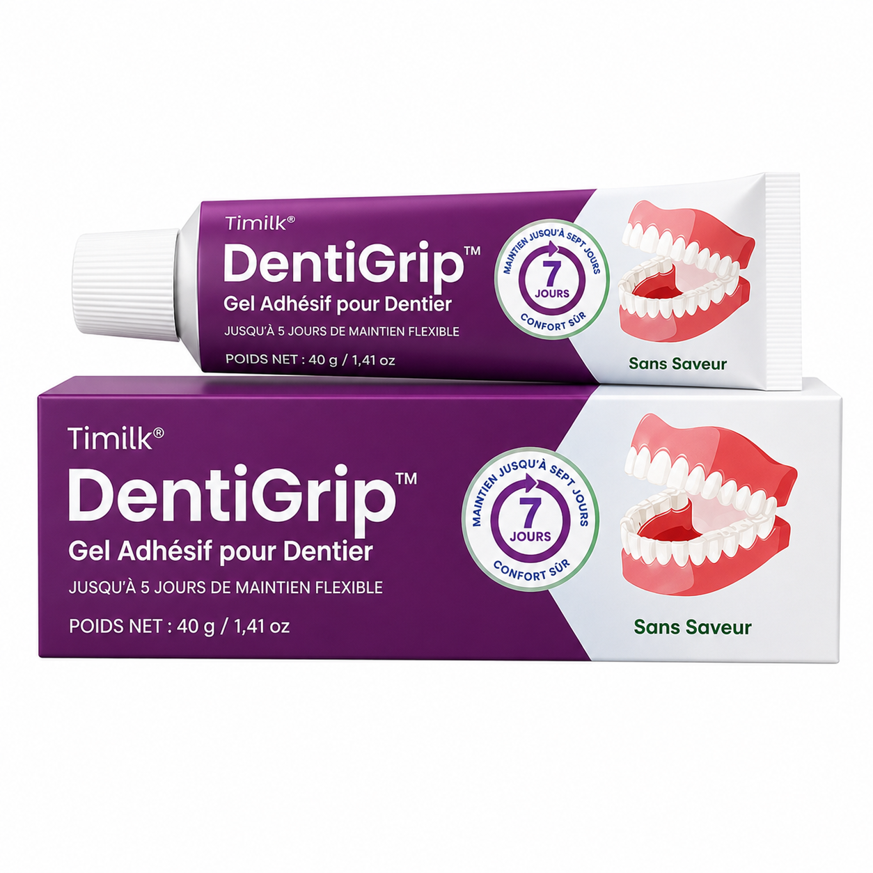 DentiGrip™ Gel Adhésif pour Dentier | Fixez votre prothèse jusqu’à 5 jours sans colle qui bave ni dentier qui bouge !