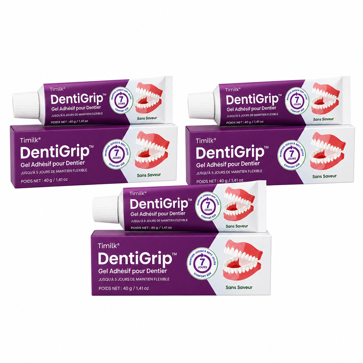 DentiGrip™ Gel Adhésif pour Dentier | Fixez votre prothèse jusqu’à 5 jours sans colle qui bave ni dentier qui bouge !
