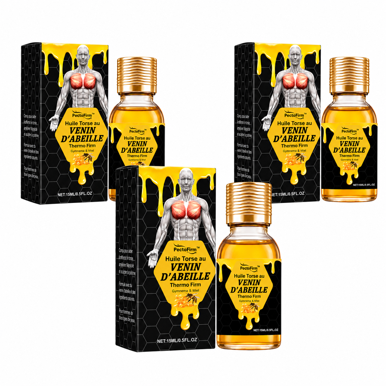 PectoFirm™ Huile Torse au Venin d’Abeille | Raffermissez votre poitrine d’homme et retrouvez un torse plus plat, plus sec et plus masculin !