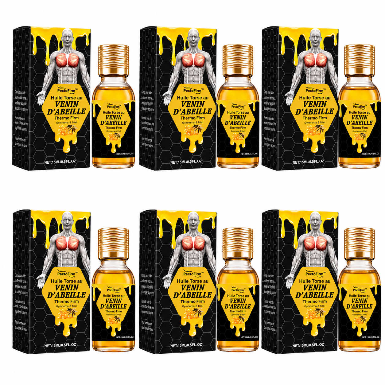 PectoFirm™ Huile Torse au Venin d’Abeille | Raffermissez votre poitrine d’homme et retrouvez un torse plus plat, plus sec et plus masculin !