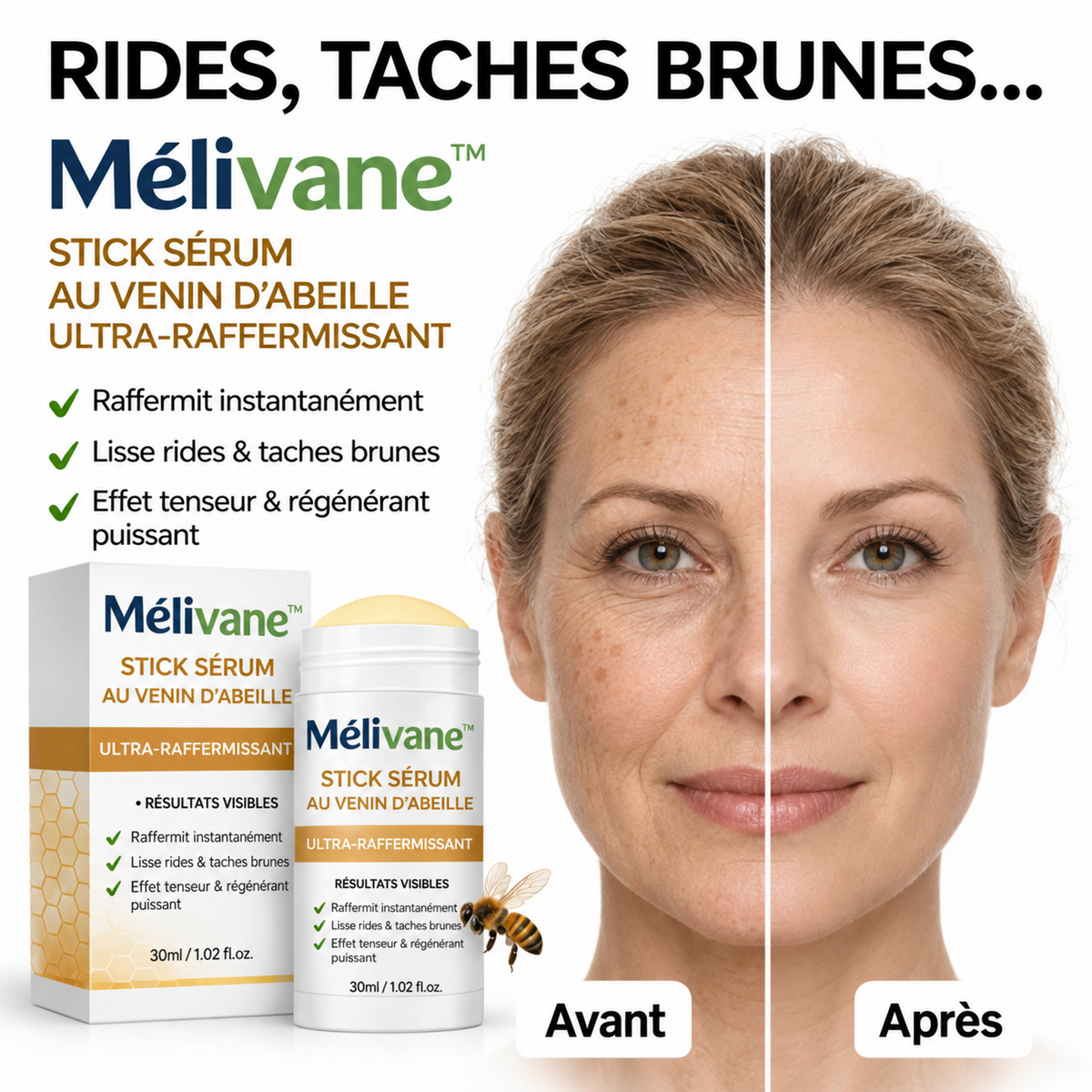 Mélivane™ Stick Sérum au Venin d’Abeille Ultra-Raffermissant | Efface les rides en 5 minutes chrono !