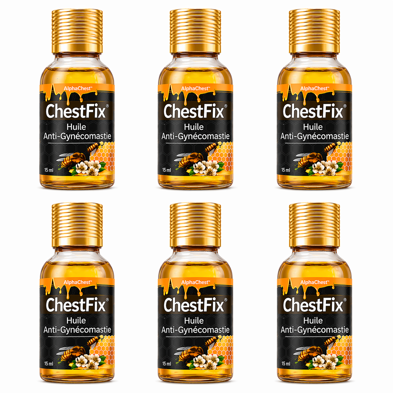 AlphaChest™ Huile Anti-Gynécomastie | Éliminez la graisse et retrouvez un torse plat en 10 minutes !