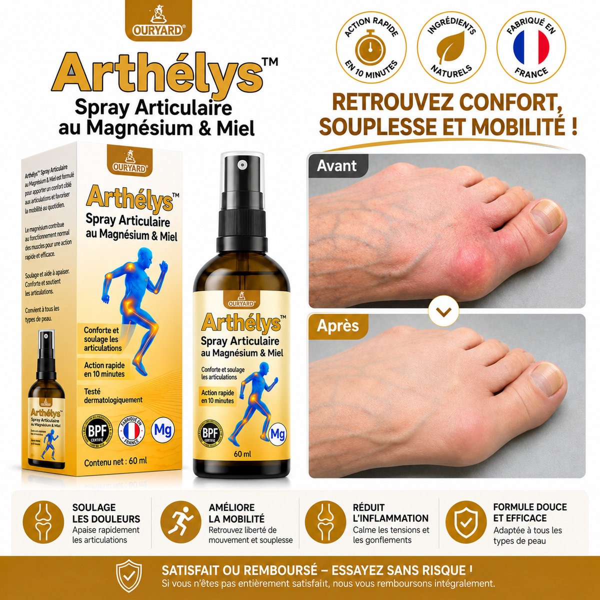 Arthélys™ Spray Articulaire au Magnésium & Miel | Répare vos articulations douloureuses en 10 minutes!
