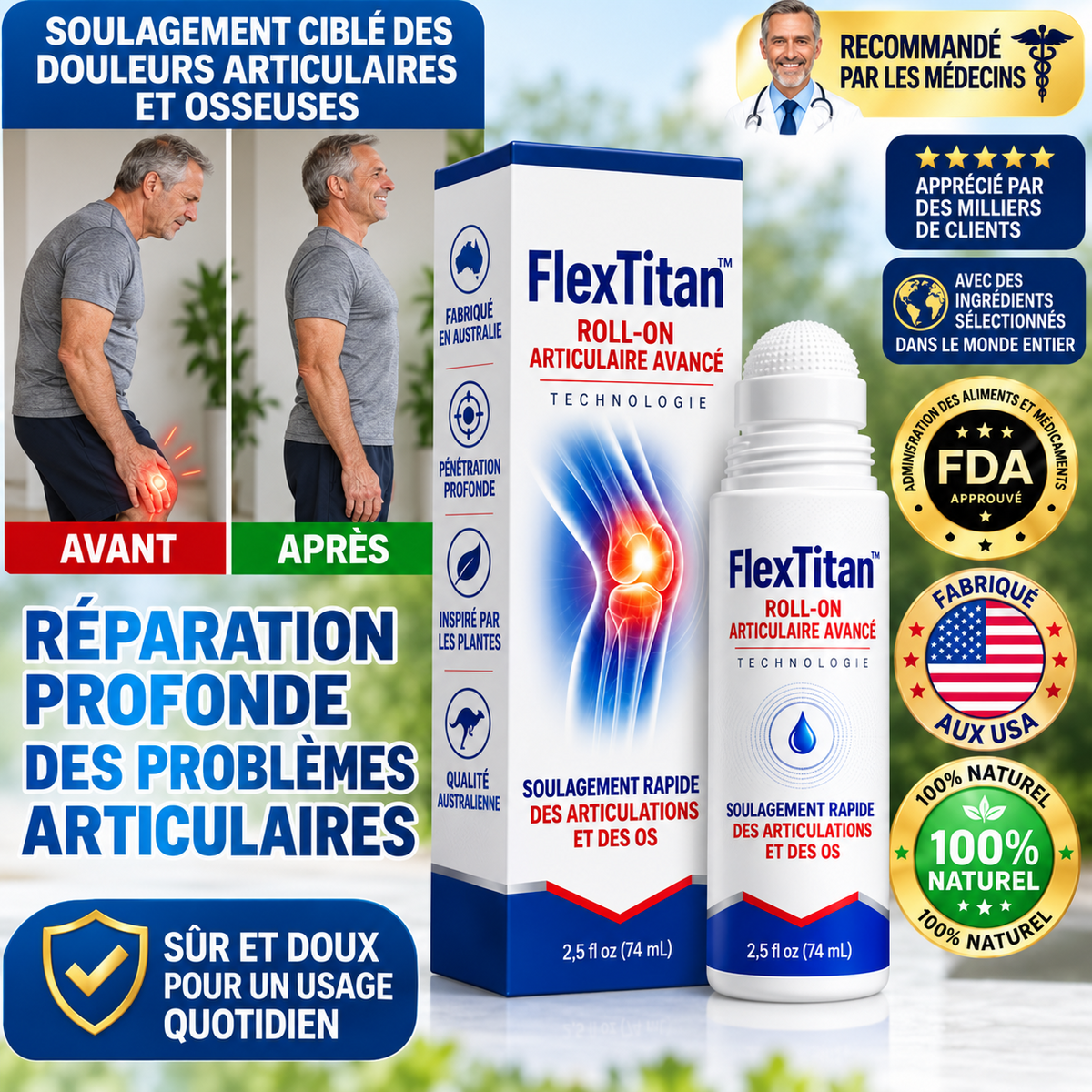 FlexTitan™ Roll-On Articulaire Avancé | Débloquez vos articulations raides en quelques passages, sans pilules ni injections !