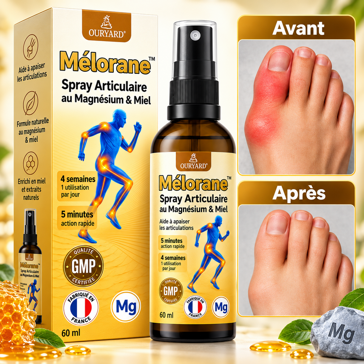 Mélorane™ Spray Articulaire au Magnésium & Miel | Répare vos articulations douloureuses en 10 minutes!