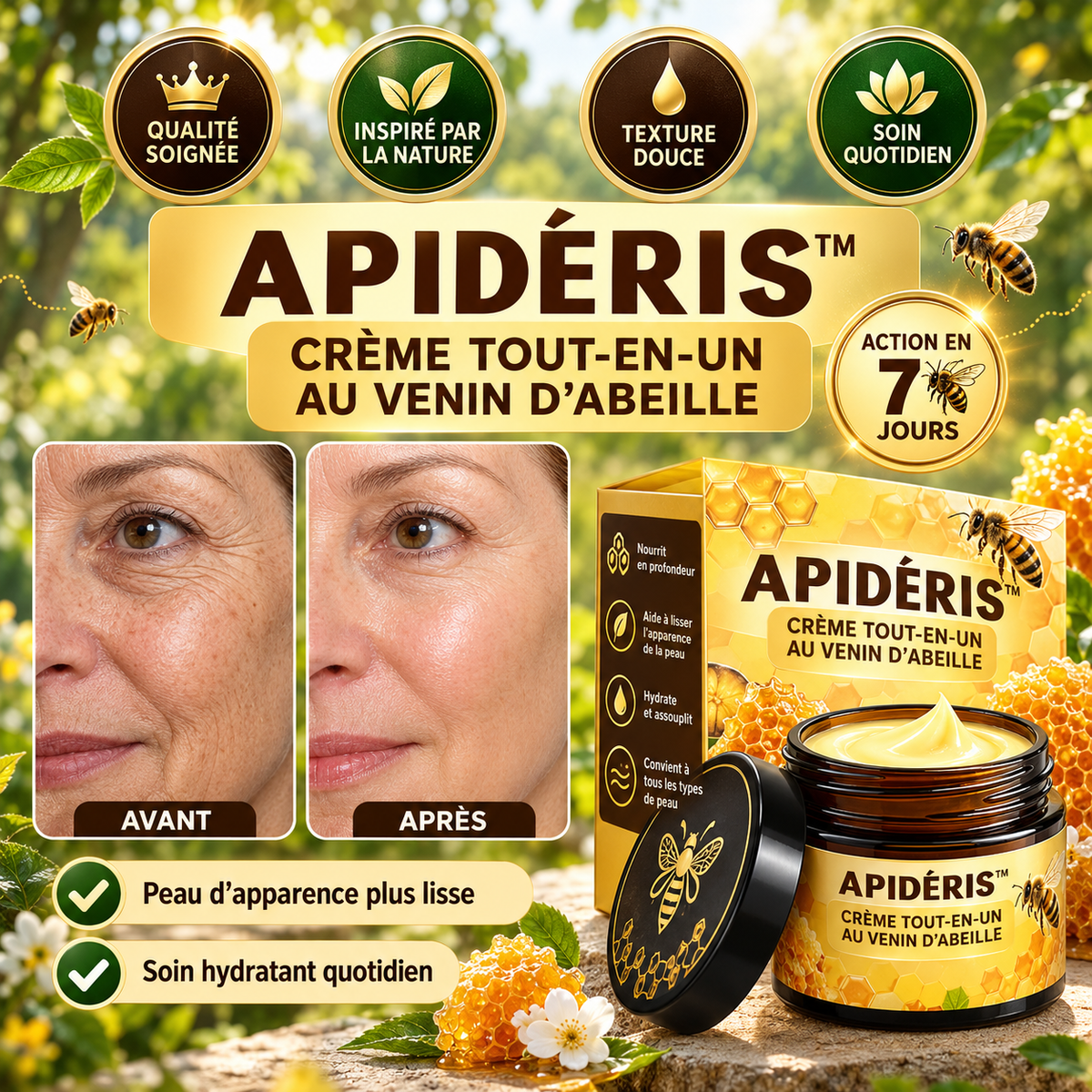 Apidéris™ Venin d’Abeille Tout-en-Un | Répare ta peau en moins de 7 jours!