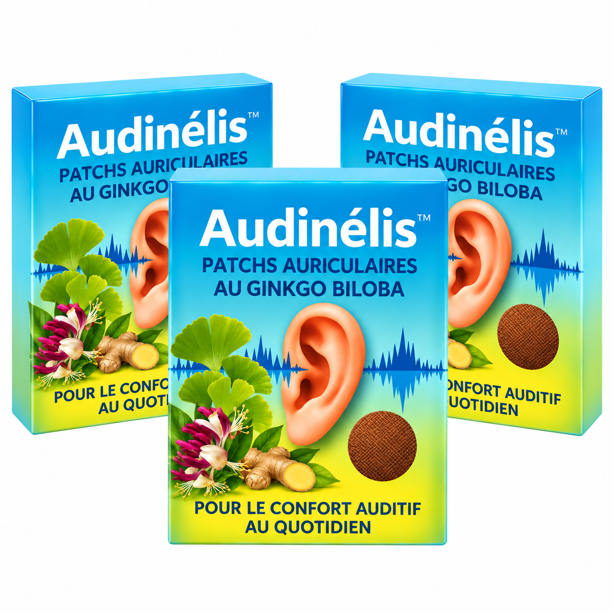 Audinélis™ Patchs Auriculaires au Ginkgo Biloba | Élimine les acouphènes en 7 heures – sans médicament ni appareil auditif!