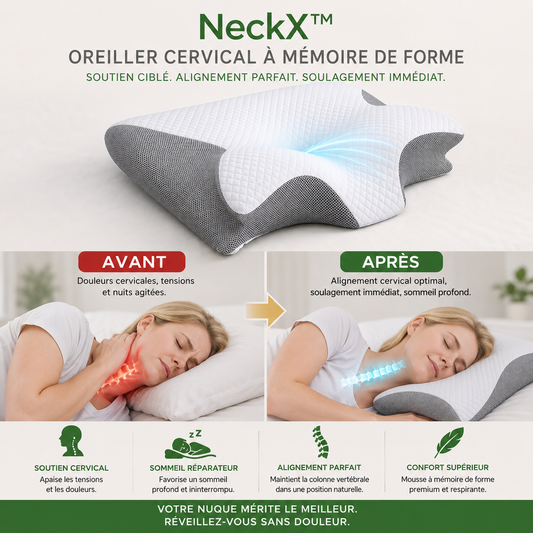 NeckX™ Oreiller Cervical à Mémoire de Forme | Retrouvez des nuits sans douleurs en 3 minutes !