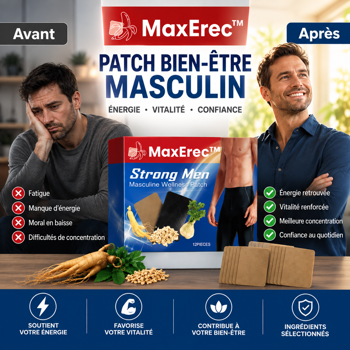 MâleActif™ Patch Vitalité Masculine | Érections durables en seulement 3 jours ! 3x plus épaisses et plus longues !