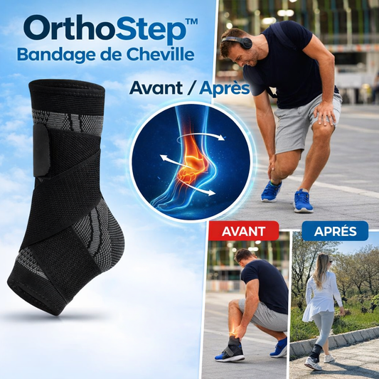 OrthoStep™ Bandage de Cheville | Soulage vos douleurs et retrouvez une marche confortable en quelques minutes !