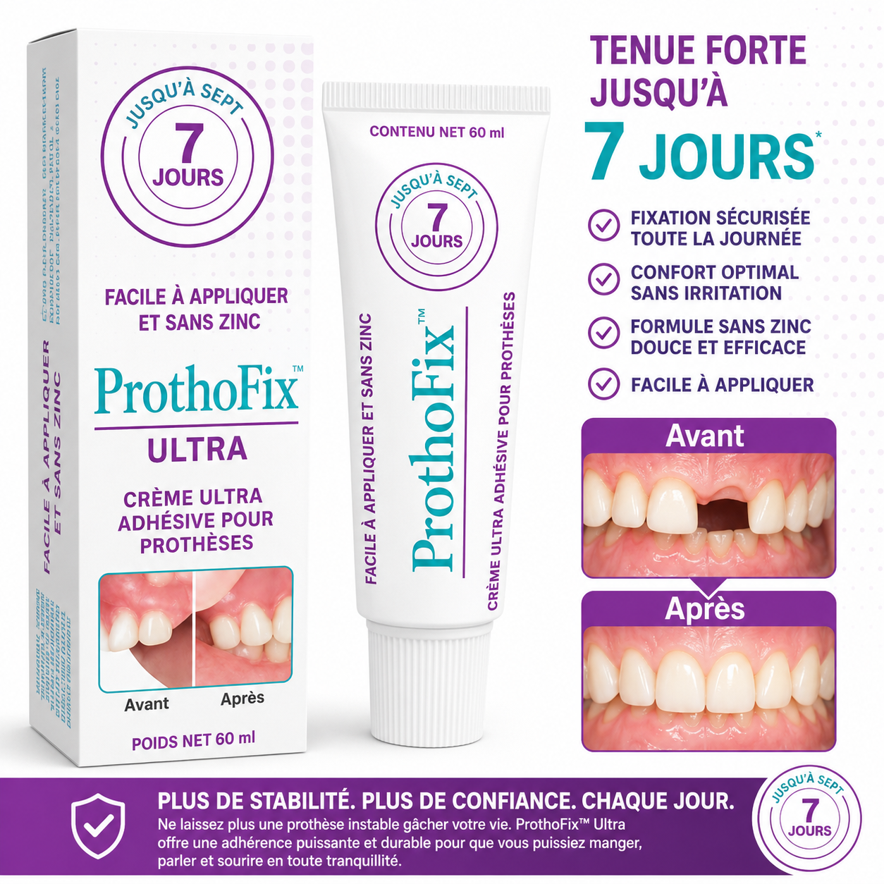 ProthoFix™ Gel Ultra-Adhésif pour Prothèses | Fixation Instantanée & Confort Absolu Toute la Journée!